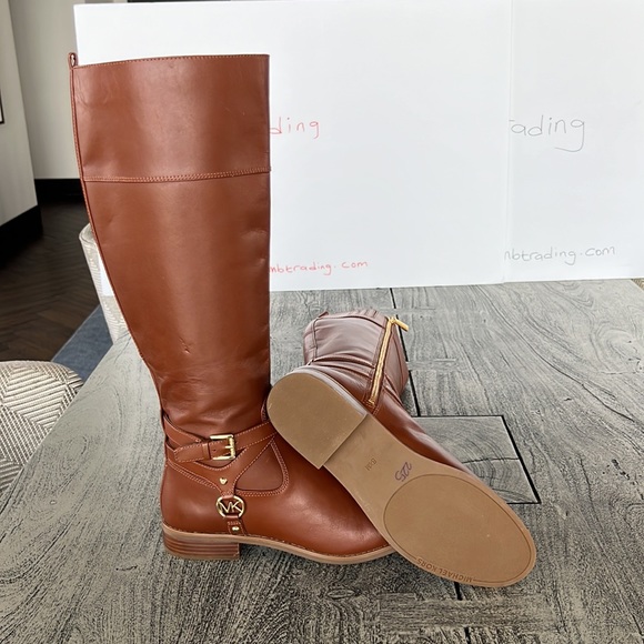 Michael Kors brown leather boots side zip and straps riding boots size 8.5M - Picture 11 of 15